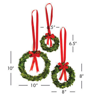 BOXWOOD WREATHS WITH RED RIBBONS, SET OF 3