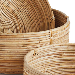 CANE RATTAN LOW BASKETS, SET OF 3