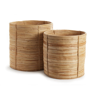 CANE RATTAN ROUND TREE BASKETS, SET OF 2