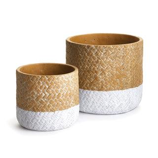BASKETWEAVE CYLINDER POTS, SET OF 2