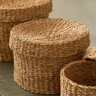 SEAGRASS ROUND LIDDED BASKETS, SET OF 3