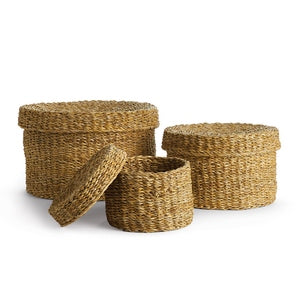 SEAGRASS ROUND LIDDED BASKETS, SET OF 3