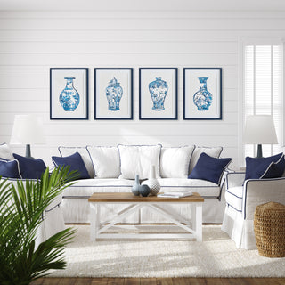 ORNAMENTAL URNS IN BLUE, SET OF 4