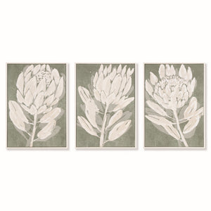 PROTEA TRIPTYCH HAND-EMBELLISHED GICLEES, SET OF 3