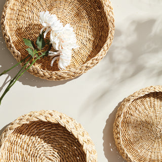 ABACA FRENCH BRAIDED BASKETS, SET OF 2
