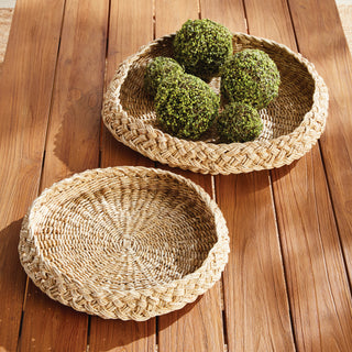 ABACA FRENCH BRAIDED ROUND TRAYS, SET OF 2