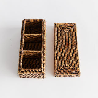 BURMA RATTAN 3-COMPARTMENT LIDDED BOX