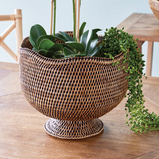 BURMA RATTAN  FOOTED CACHEPOT