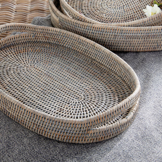 BURMA RATTAN OVAL SERVING TRAYS, SET OF 3