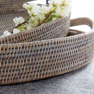 BURMA RATTAN OVAL SERVING TRAYS, SET OF 3