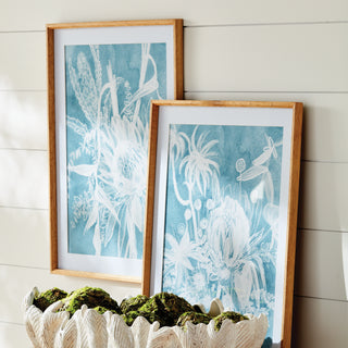 PROTEA ABSTRACT PRINTS IN SOFT BLUE, SET OF 4