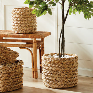 ABACA FRENCH BRAID STORAGE BASKETS ROUND, SET OF 2