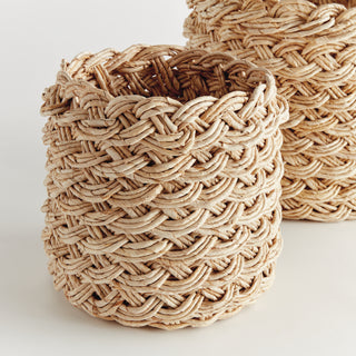 ABACA FRENCH BRAID STORAGE BASKETS ROUND, SET OF 2