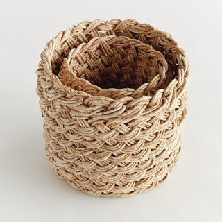 ABACA FRENCH BRAID STORAGE BASKETS ROUND, SET OF 2