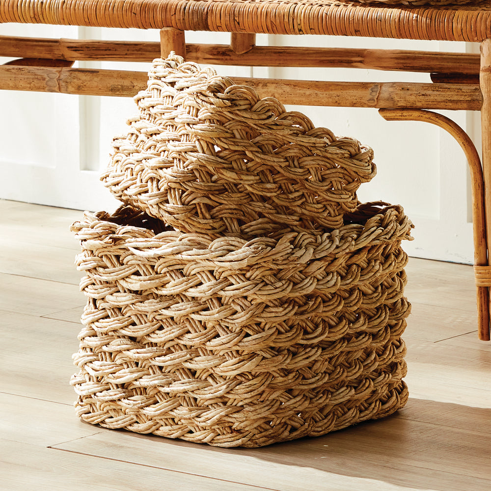 ABACA FRENCH BRAID STORAGE BASKETS SQUARE, SET OF 2 – Napa Home & Garden