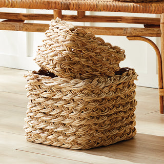 ABACA FRENCH BRAID STORAGE BASKETS SQUARE, SET OF 2