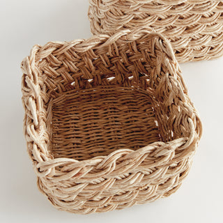 ABACA FRENCH BRAID STORAGE BASKETS SQUARE, SET OF 2