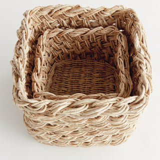 ABACA FRENCH BRAID STORAGE BASKETS SQUARE, SET OF 2
