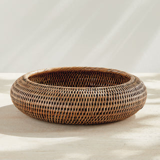 BURMA RATTAN SHALLOW DISPLAY BOWLS, SET OF 2