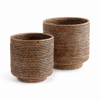 BURMA RATTAN CACHEPOTS LARGE, SET OF 2