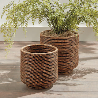 BURMA RATTAN CACHEPOTS LARGE, SET OF 2