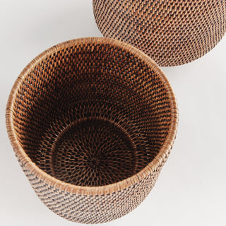 BURMA RATTAN CACHEPOTS LARGE, SET OF 2