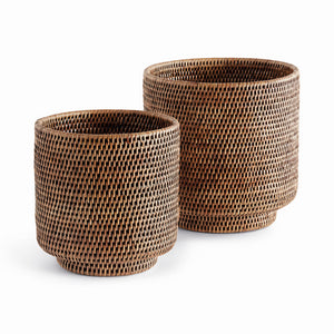 BURMA RATTAN CACHEPOTS LARGE, SET OF 2