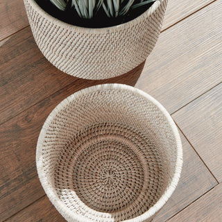 BURMA RATTAN CACHEPOTS LARGE, SET OF 2
