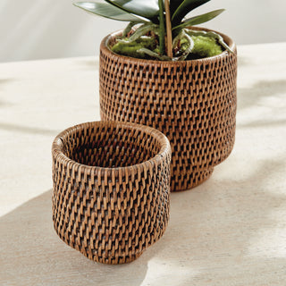 BURMA RATTAN CACHEPOTS SMALL, SET OF 2