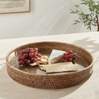 BURMA RATTAN ROUND SERVING TRAY LARGE