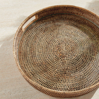 BURMA RATTAN ROUND SERVING TRAY LARGE