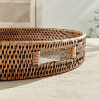 BURMA RATTAN ROUND SERVING TRAY LARGE