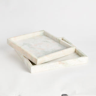 JOHANNA SQUARE MARBLE TRAYS LARGE, SET OF 2