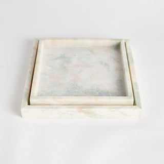 JOHANNA SQUARE MARBLE TRAYS LARGE, SET OF 2