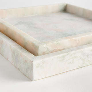 JOHANNA SQUARE MARBLE TRAYS LARGE, SET OF 2