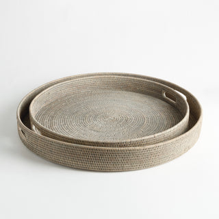 BURMA RATTAN ROUND OTTOMAN TRAYS LG ST/2