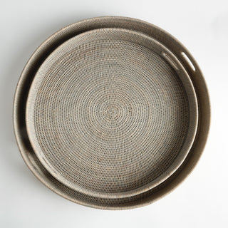 BURMA RATTAN ROUND OTTOMAN TRAYS LG ST/2