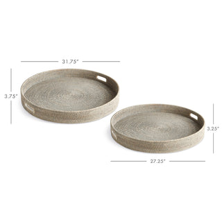 BURMA RATTAN ROUND OTTOMAN TRAYS LG ST/2