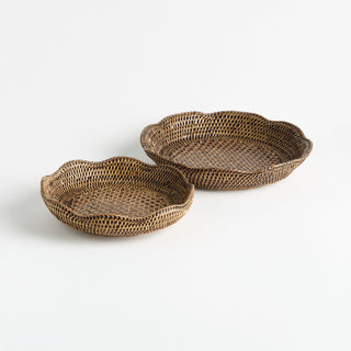 BURMA RATTAN SCALLOPED TRAYS ST/2