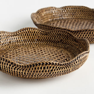 BURMA RATTAN SCALLOPED TRAYS ST/2