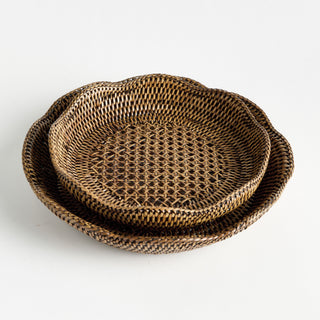 BURMA RATTAN SCALLOPED TRAYS ST/2