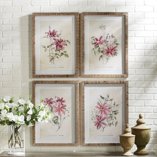 PINK CLEMATIS PRINTS, SET OF 4