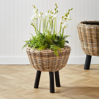 WOVEN RATTAN DRY BASKET PLANT RISER 17"