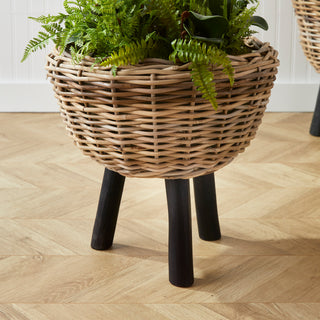 WOVEN RATTAN DRY BASKET PLANT RISER 17"