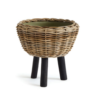 WOVEN RATTAN DRY BASKET PLANT RISER 17"