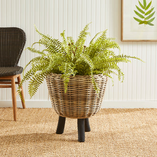 WOVEN RATTAN DRY BASKET PLANT RISER 21.25"