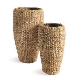 SEAGRASS TALL ROUND PLANTERS, SET OF 2