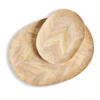 MARQUETRY OVAL TRAYS, SET OF 2