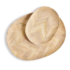 MARQUETRY OVAL TRAYS, SET OF 2