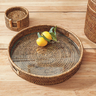 BURMA RATTAN ROUND SERVING TRAY